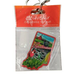 Indiana Shaped Collectible Souvenir Magnet With Scenic Farm Design & Attachment